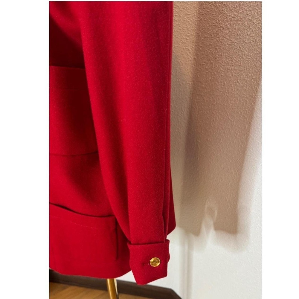 CHANEL VTG 80s Red Wool Double Breasted Coat Coco Coin Buttons 34 - Picture 12 of 12